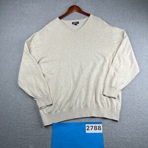 KingSize Knit Sweater Ivory Heather Mens 2XL Big V Neck Pullover Casual